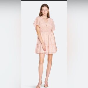 En Saison Caldera Shirred Mini Dress Coral Pink Ruffle Size M